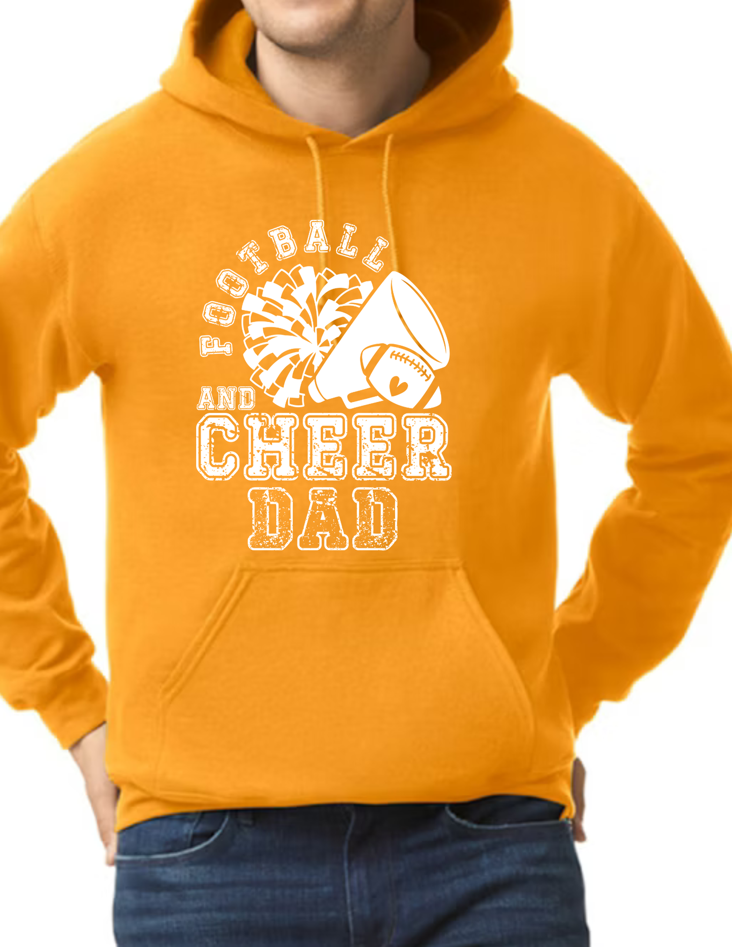 Football & Cheer Dad Throwback, White, Gold (CUSTOMIZED NAME ON BACK)
