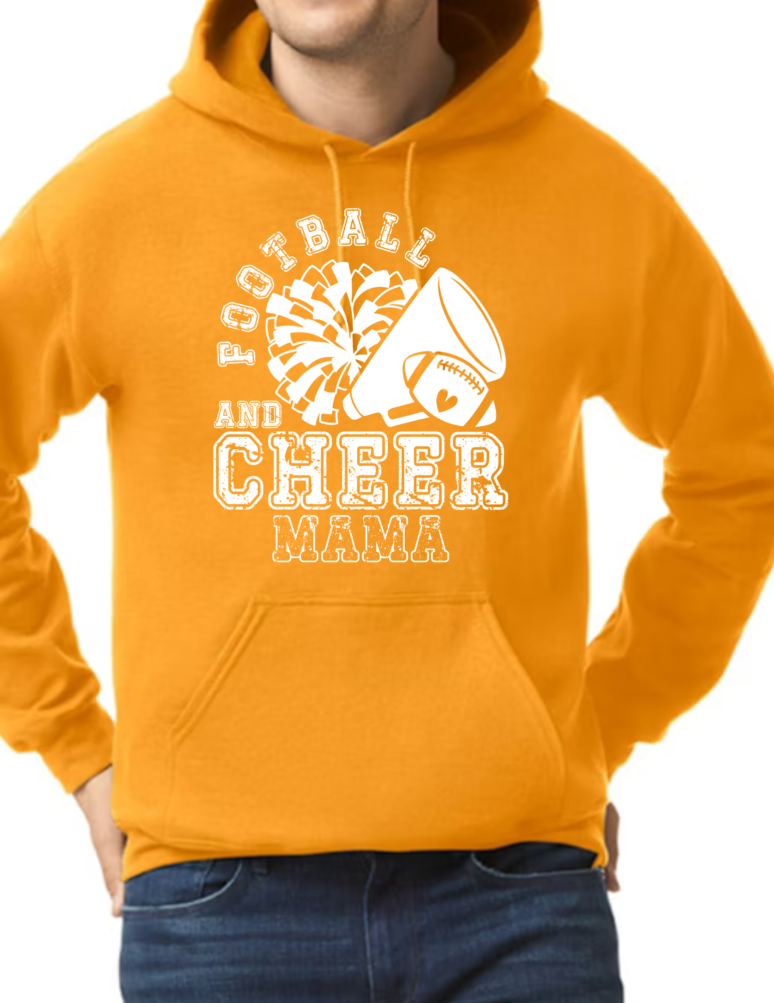 Football & Cheer Mom Throwback, White- Gold