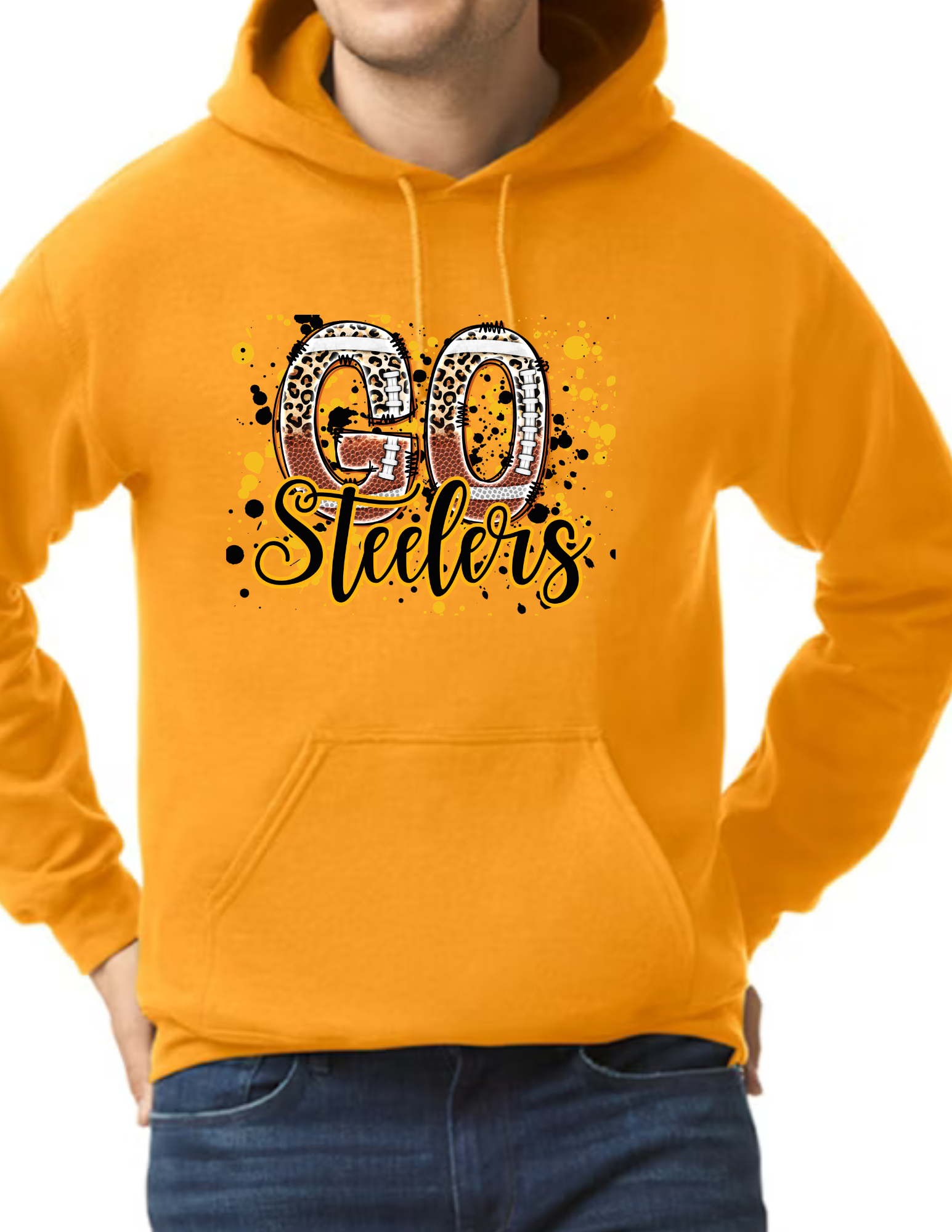 Go Steelers Spatter- Gold (CUSTOMIZED NAME ON BACK)