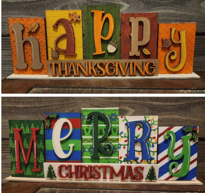 Christmas/Thanksgiving Reversable Word Block- DIY Blank