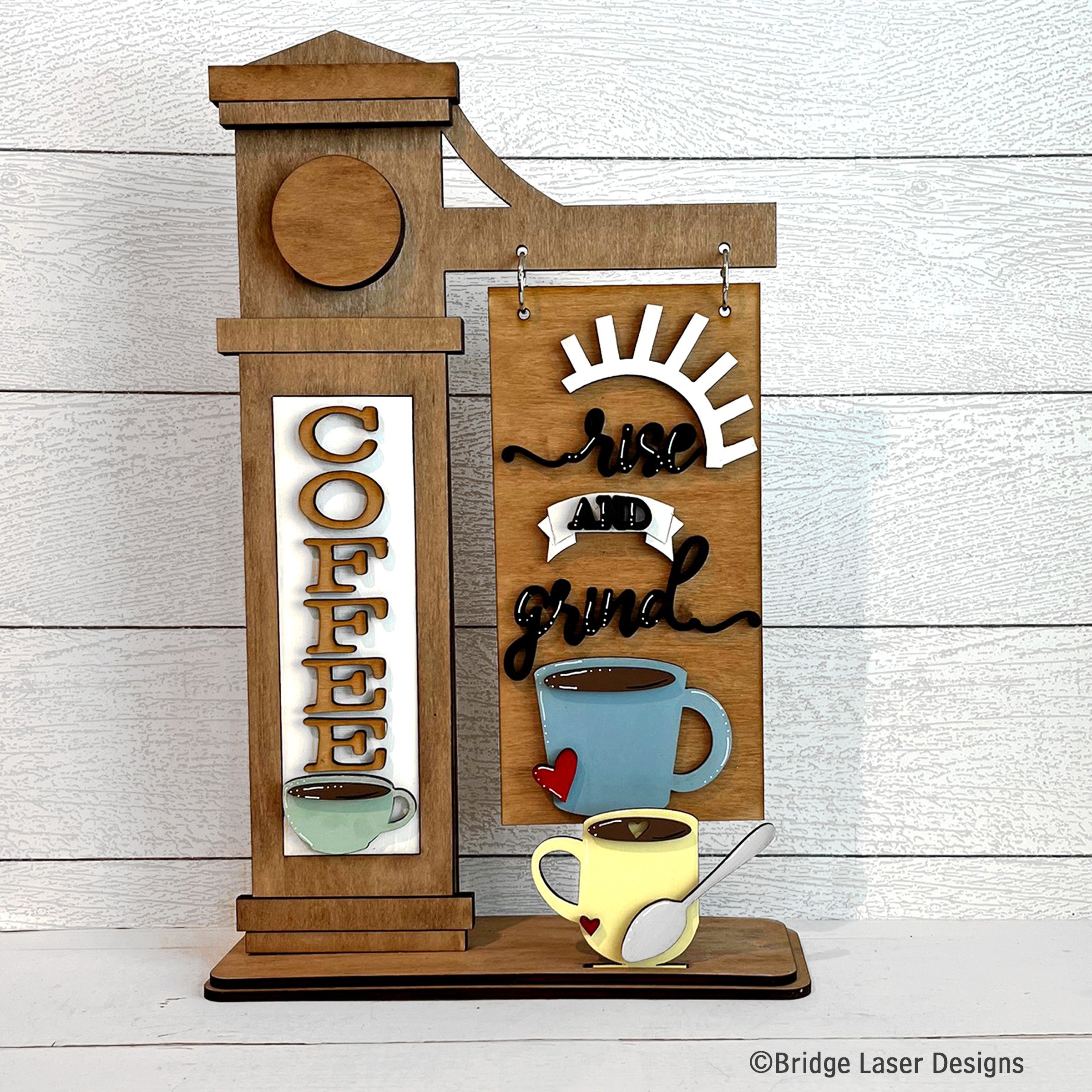 Interchangeable Post Sign & Rise & Grind Coffee Inserts