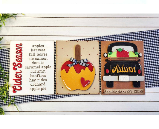 Apple Cider Harvest Sign Trio with Stands OR Frames - Paint Party Kit