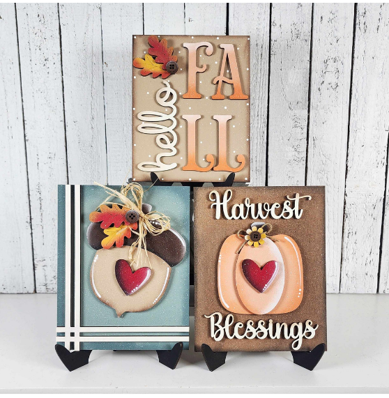 Fall Harvest Sign Trio with Stands OR Frames