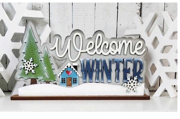 Winter Cabin Welcome Winter Shelf Sitter