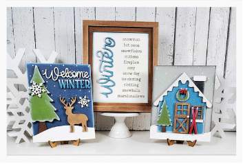 Winter Cabin Sign Trio with Stands OR Frames