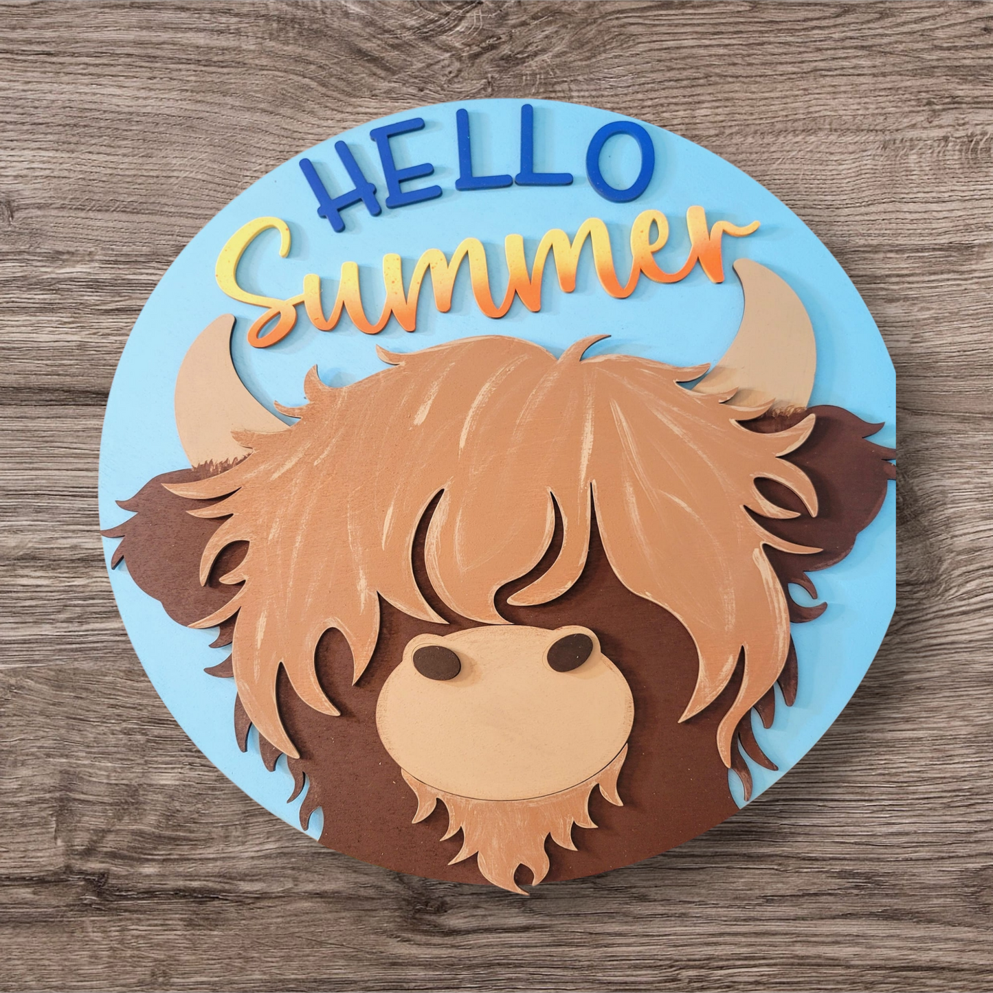 Hello Summer Highland Daisy Cow Round