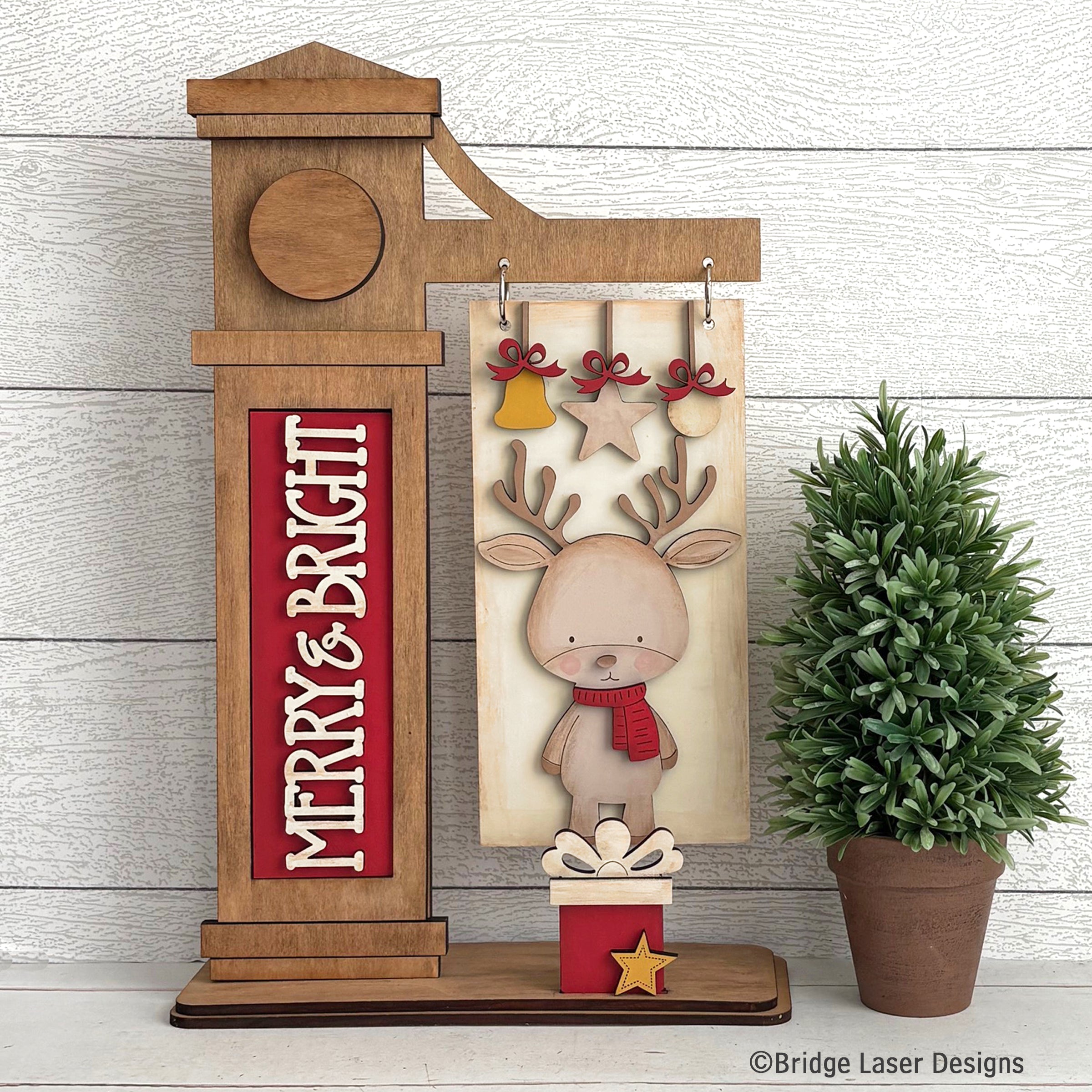 Interchangeable Post Sign & Merry & Bright Reindeer Inserts