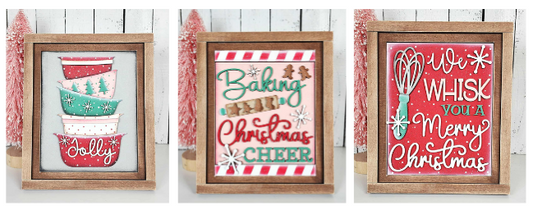 Christmas Baking Sign Trio with Stands OR Frames- Paint Party Kit