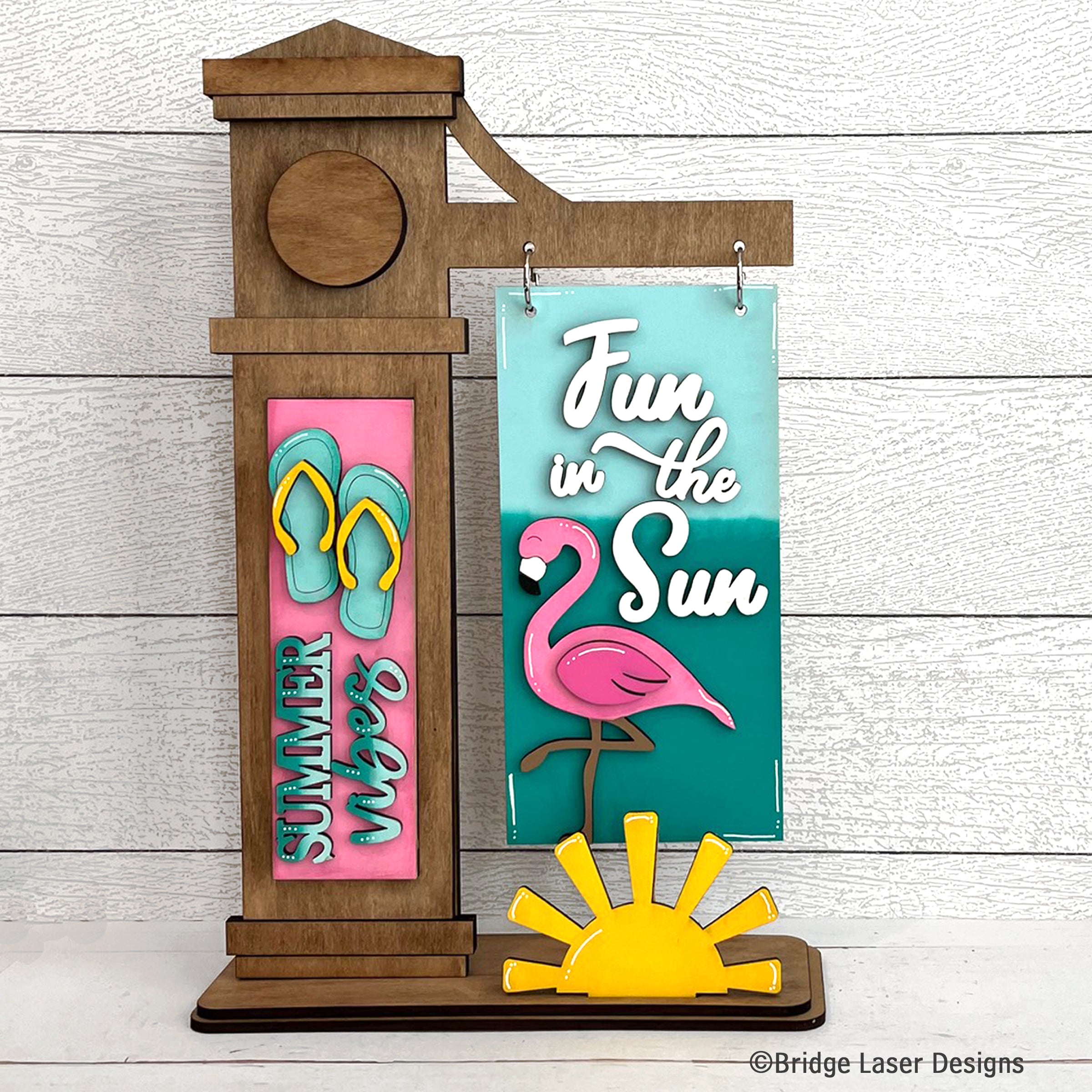 Interchangeable Post Sign & Summer Vibes Flamingo Inserts