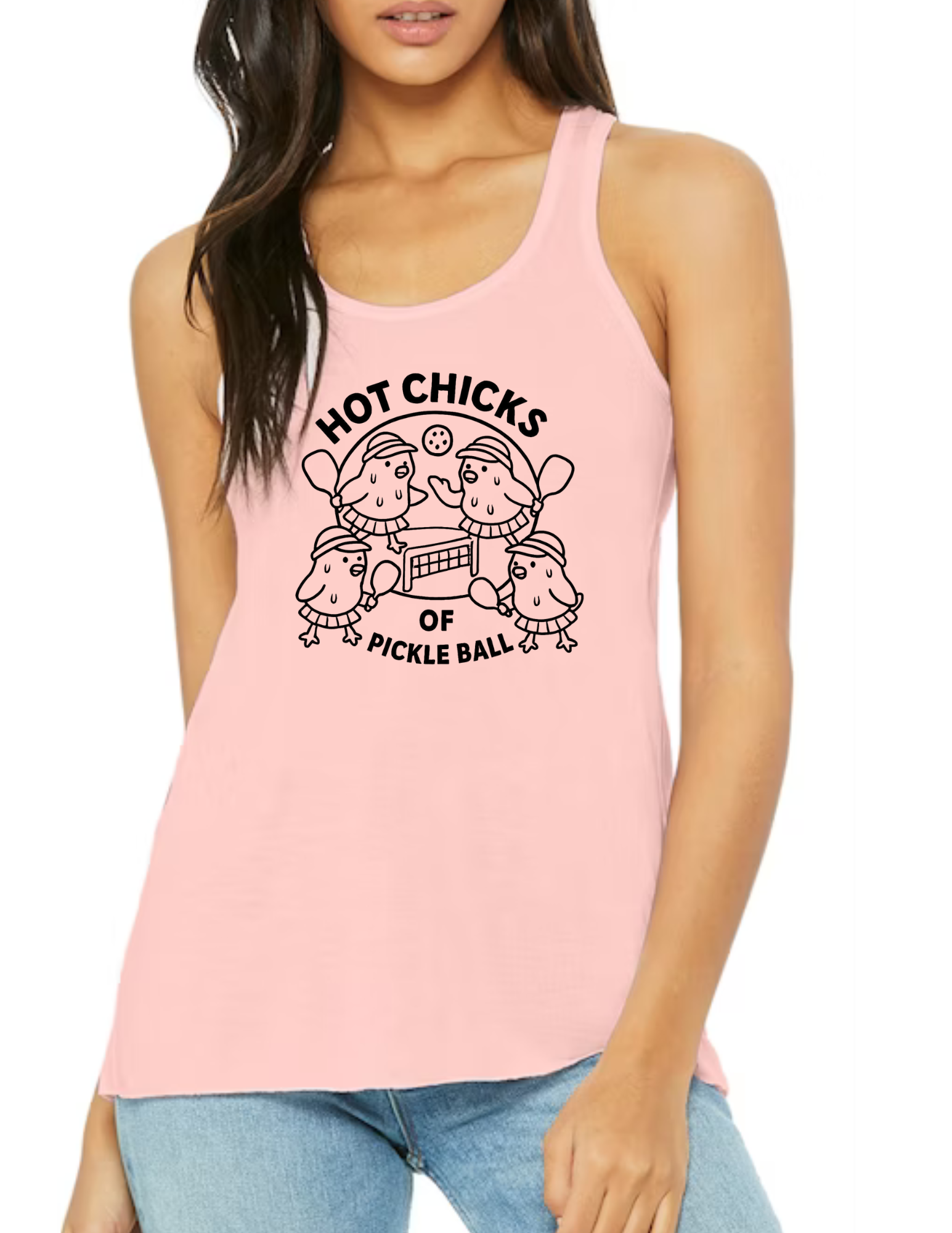 Hot Chicks Team Logo Razor Back Tank Top (Black Outline)