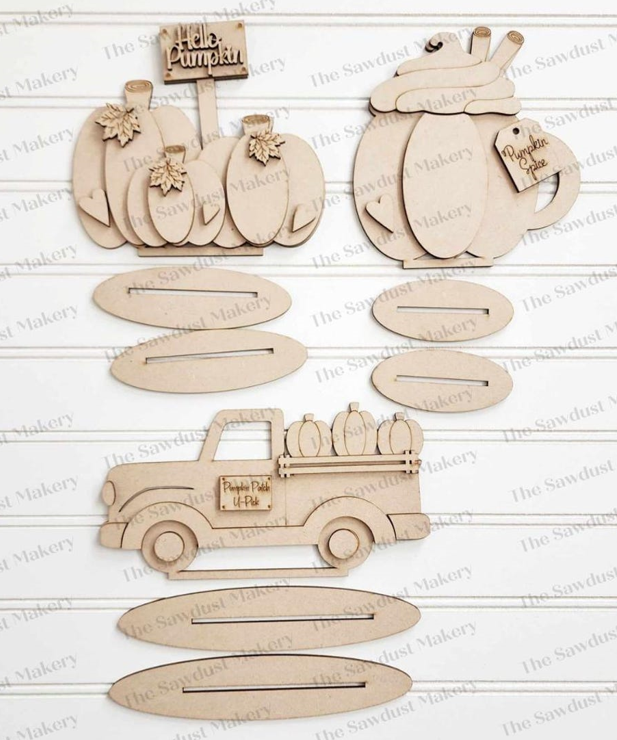 Fall Pumpkins & Truck Decor Set DIY Blank