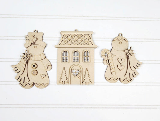 Victorian Gingerbread Christmas Ornament Set- DIY Blank