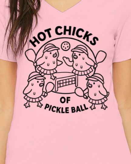 Hot Chicks Team Logo Womens V-Cut Short Sleeve T (Black Outline)