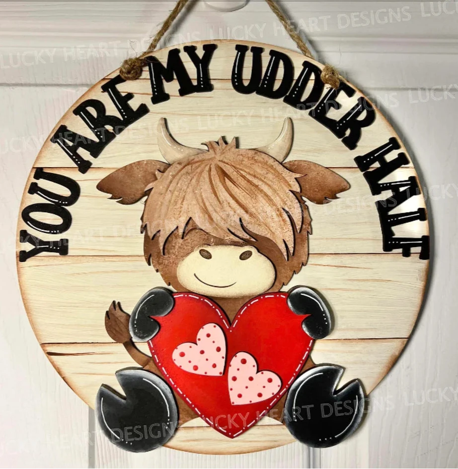 You Are My Udder Half Highland Cow Round- Paint Party Kit