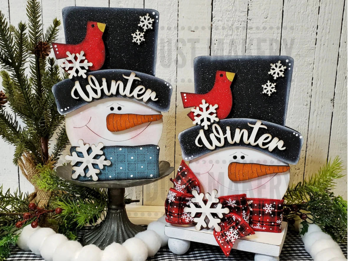 Snowmen Head & Cardinal Shelf Sitter- Paint Party Kit
