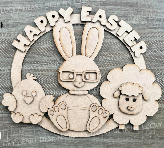 Happy Easter Pals Wreath Round- DIY Blank