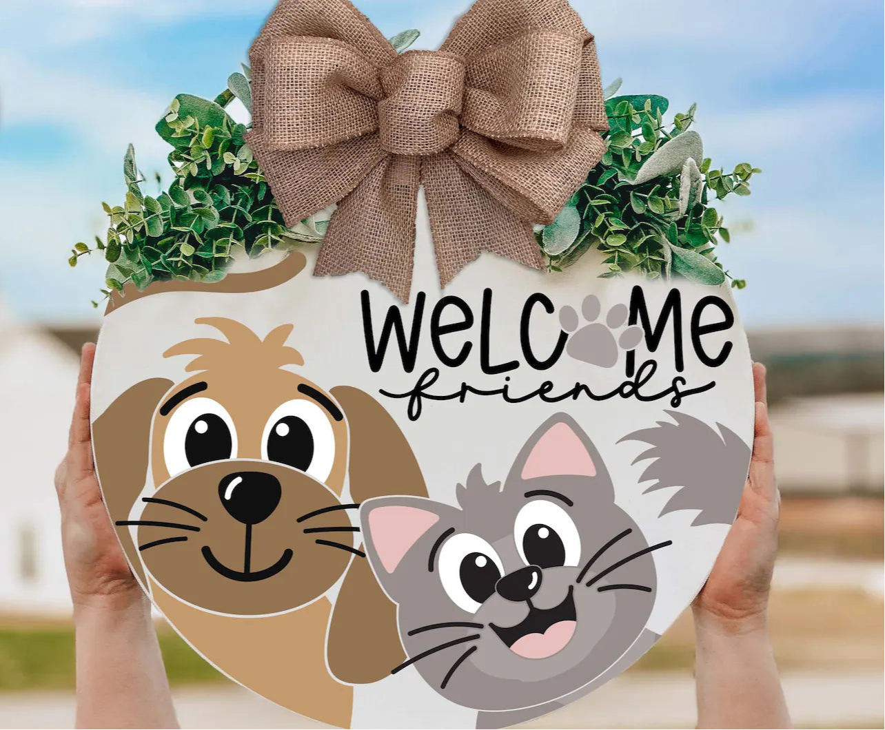 Welcome Friends Dog & Cat Round- DIY Blank