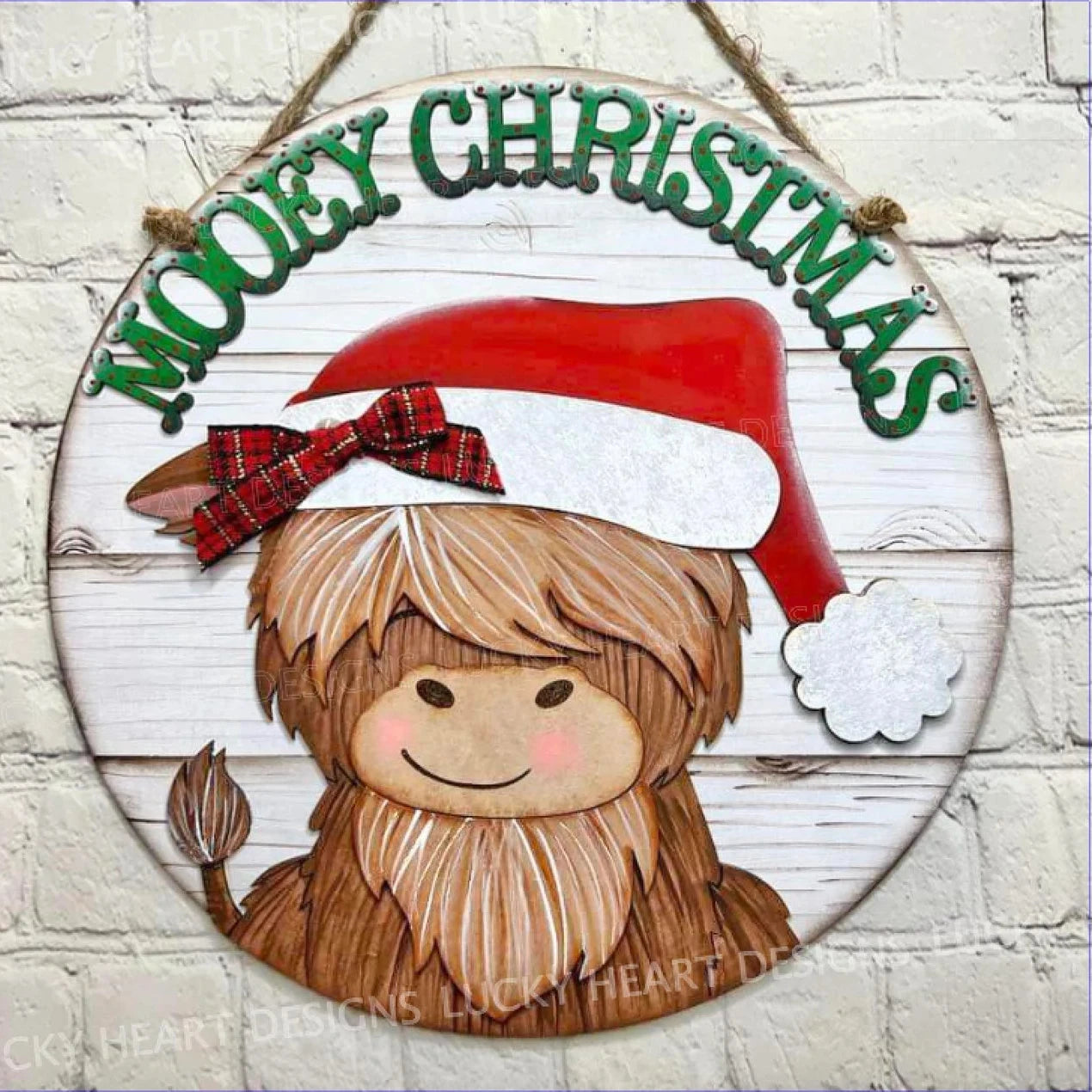 Mooey Christmas Highland Cow Santa Round