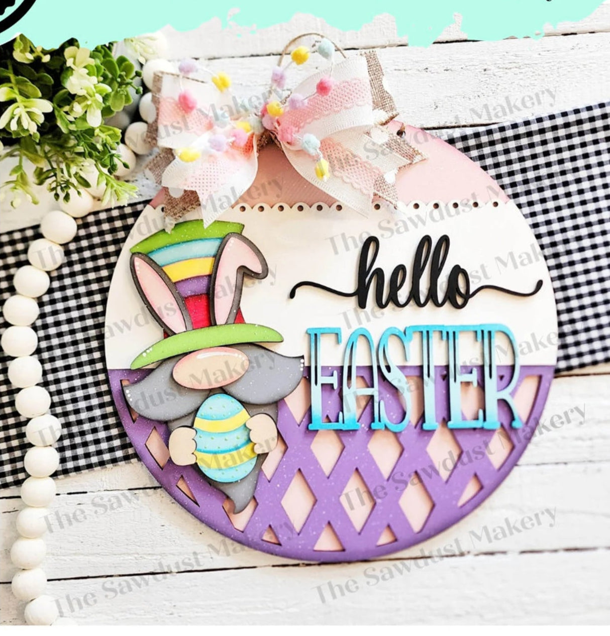 Hello Easter Gnome Round