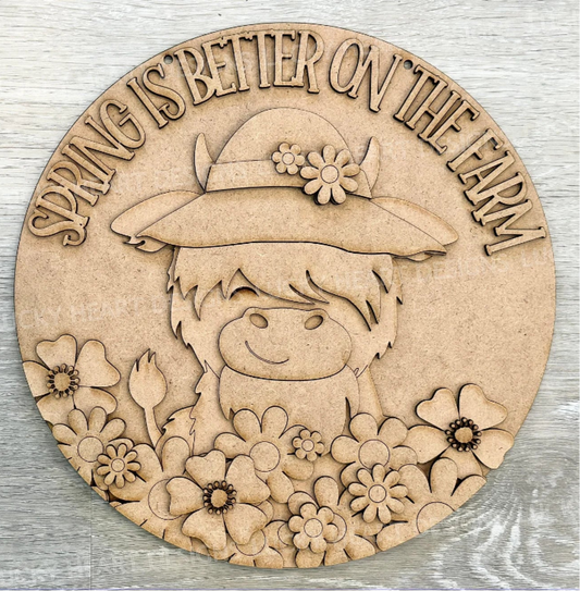 Spring is Better on the Farm Highland Cow Round - DIY Blank