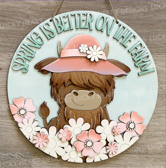 Spring is Better on the Farm Highland Cow Round - Paint Party Kit