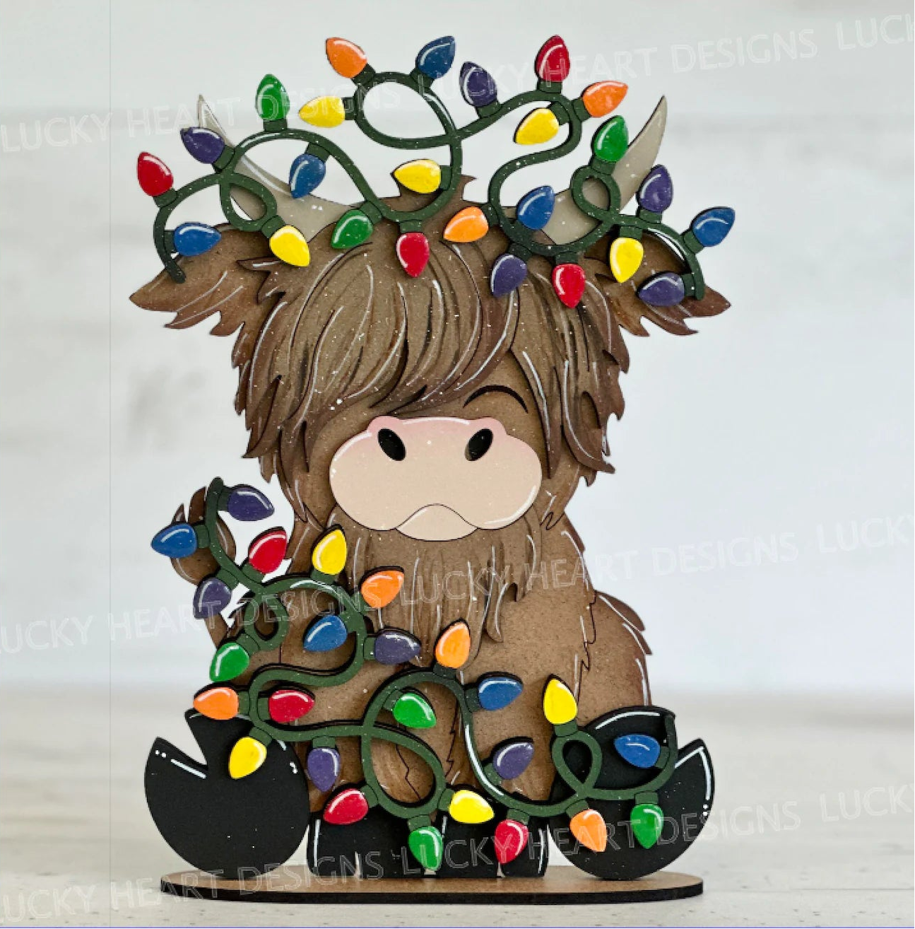 Highland Cow & Christmas Lights