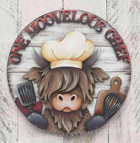 One Moovelous Chef Highland Cow Round- Paint Party Kit