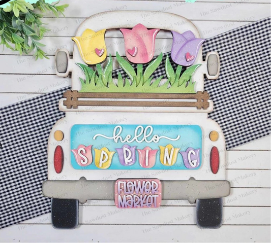 Interchangeable Truck & Hello Spring Tulips Inserts - DIY Blank