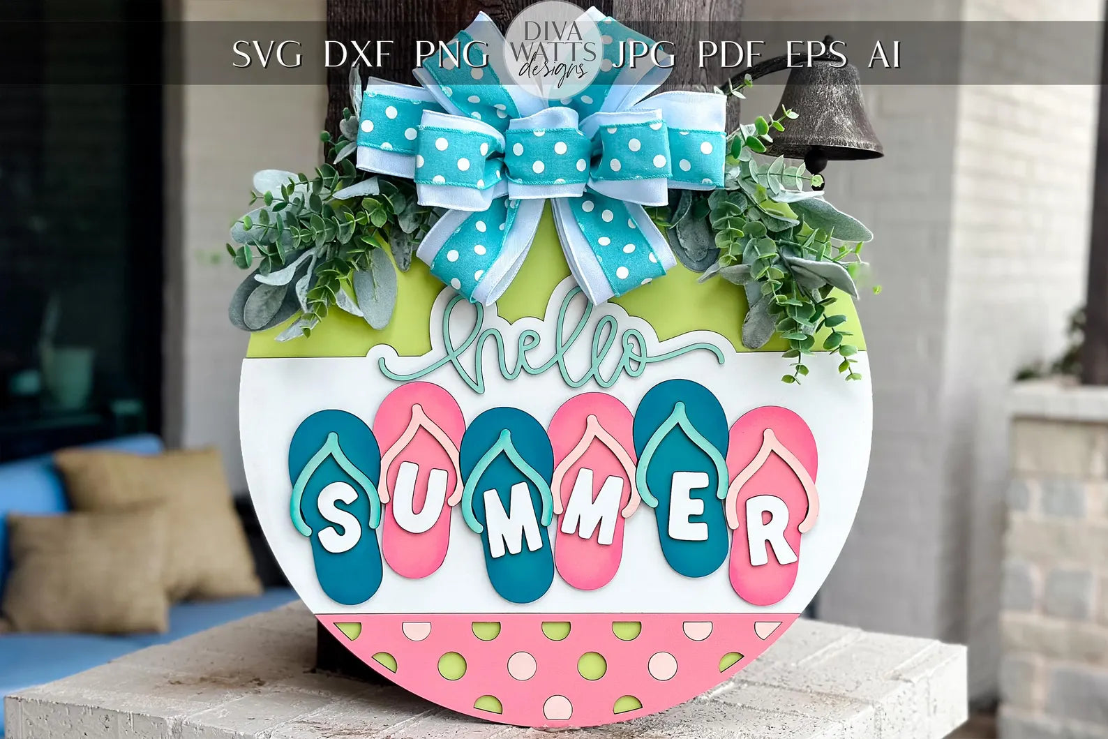 Hello Summer Flip Flops & Polka Dots Round