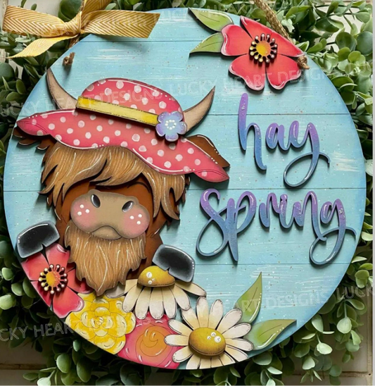 Hay Spring Highland Cow Round- Paint Party Kit