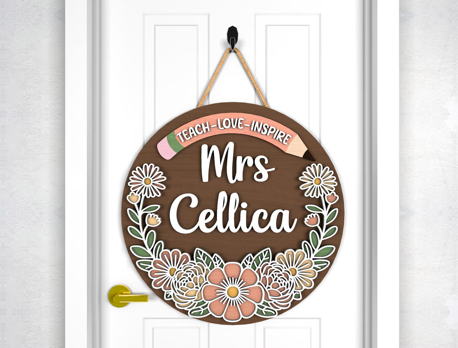 Teach Love Inspire Floral Hanger (CUSTOMIZED)