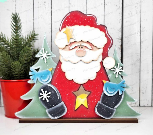 Santa Sitting w Trees Votive Holder Shelf Sitter- Paint Party Kit
