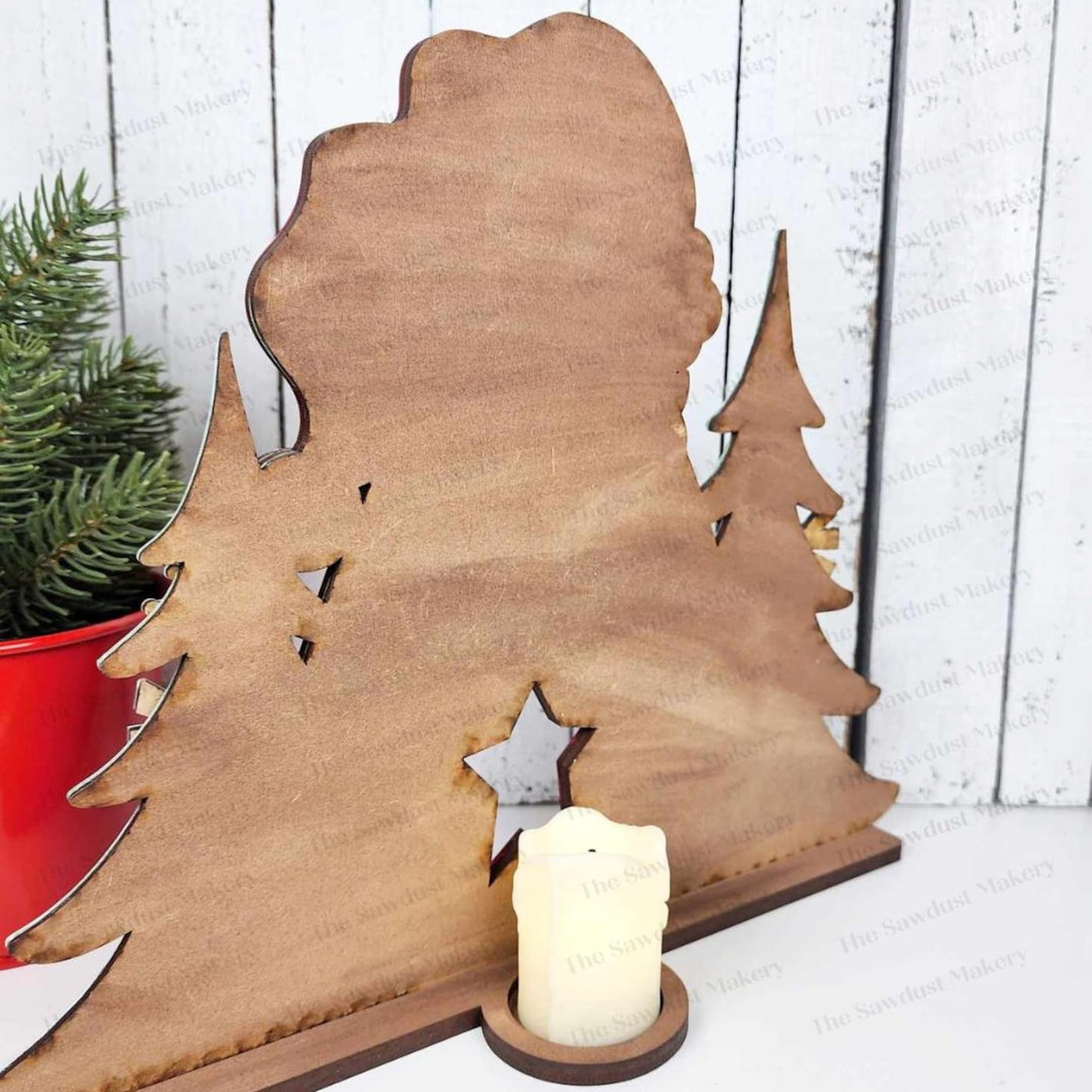 Santa Sitting w Trees Votive Holder Shelf Sitter- Paint Party Kit