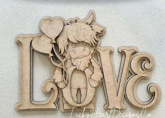 Highland Cow Love Shelf Sitter- DIY Blank