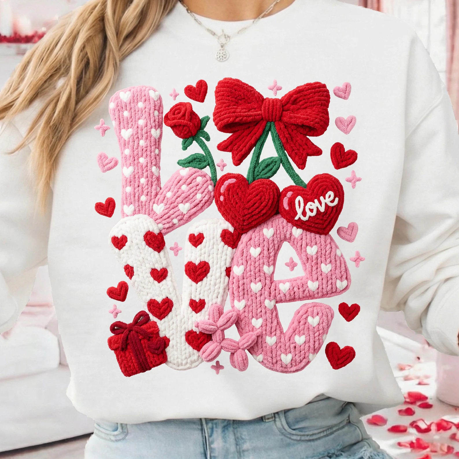 Faux Yarn Crochet Love Cherries