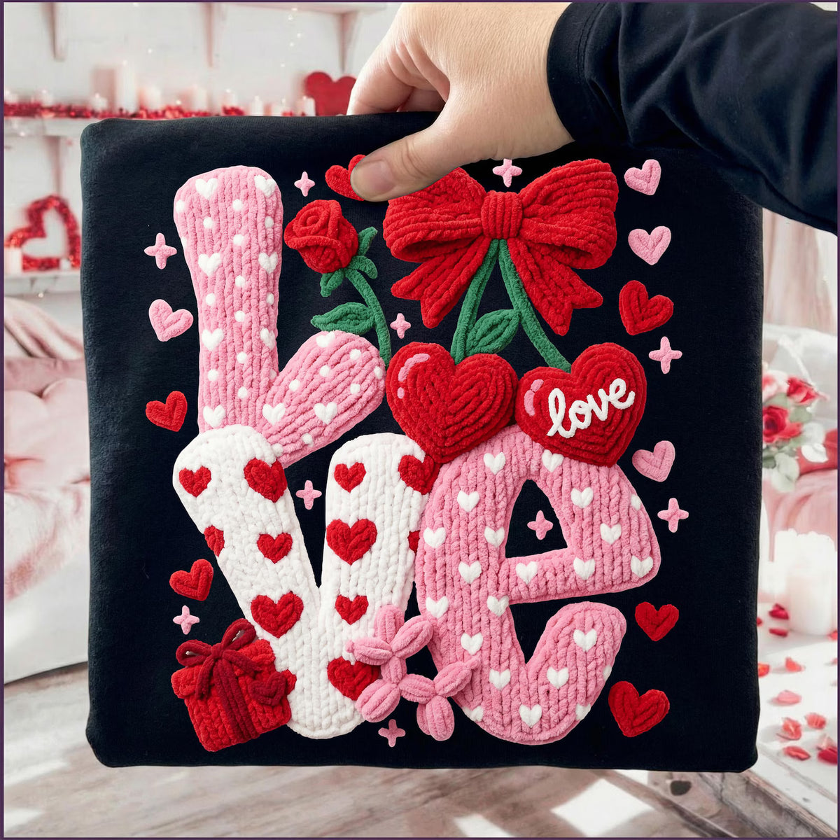 Faux Yarn Crochet Love Cherries