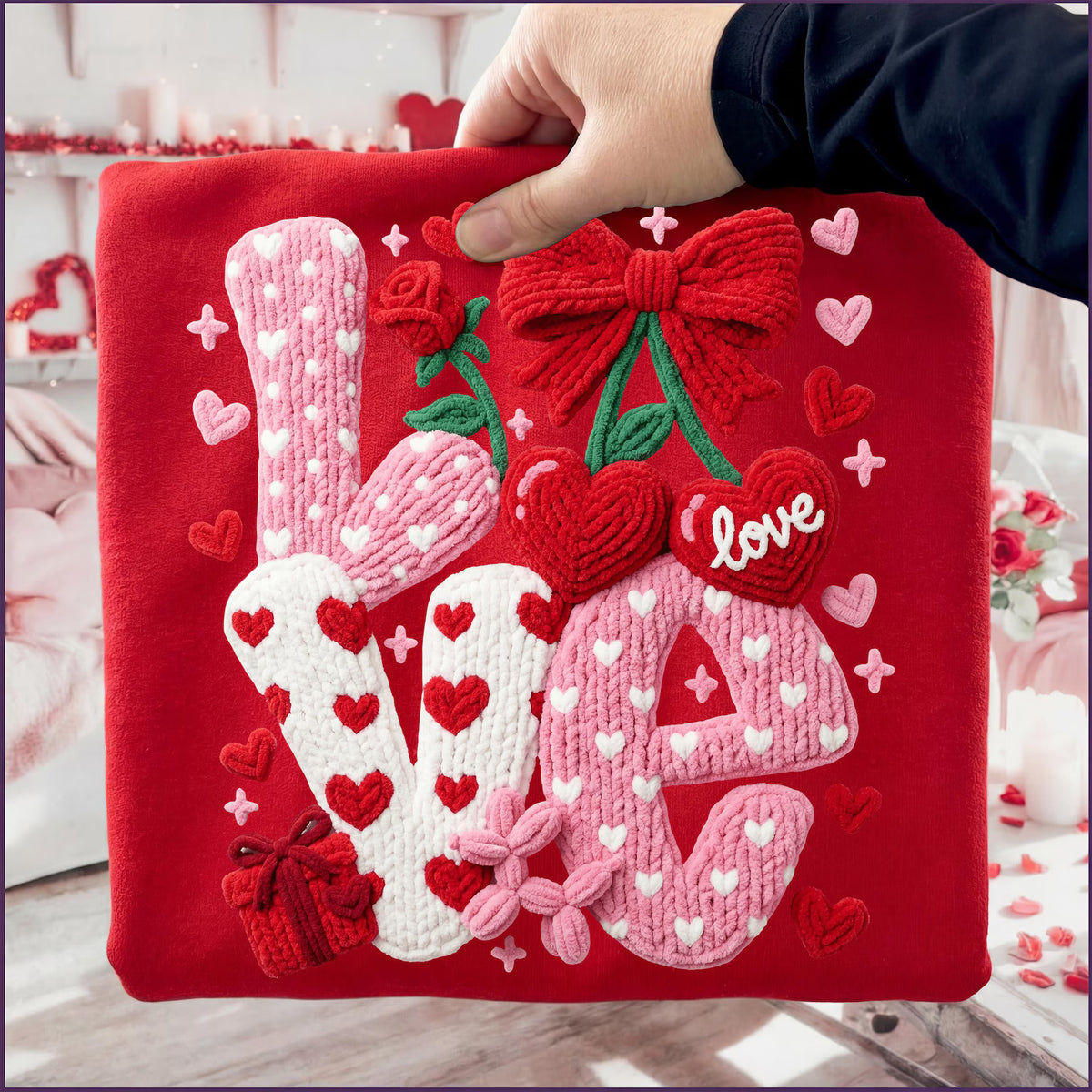 Faux Yarn Crochet Love Cherries