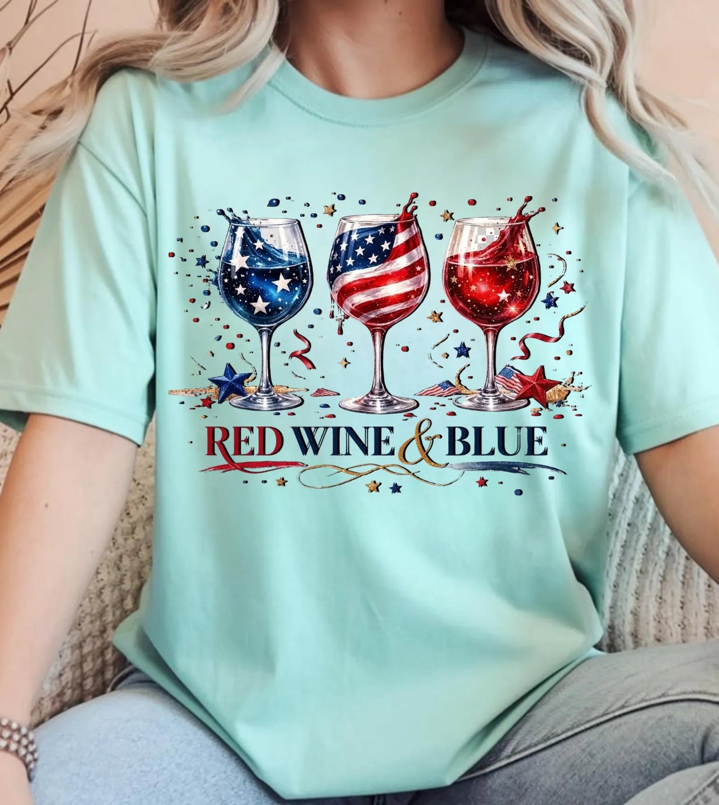 Red Wine and Blue Shirt