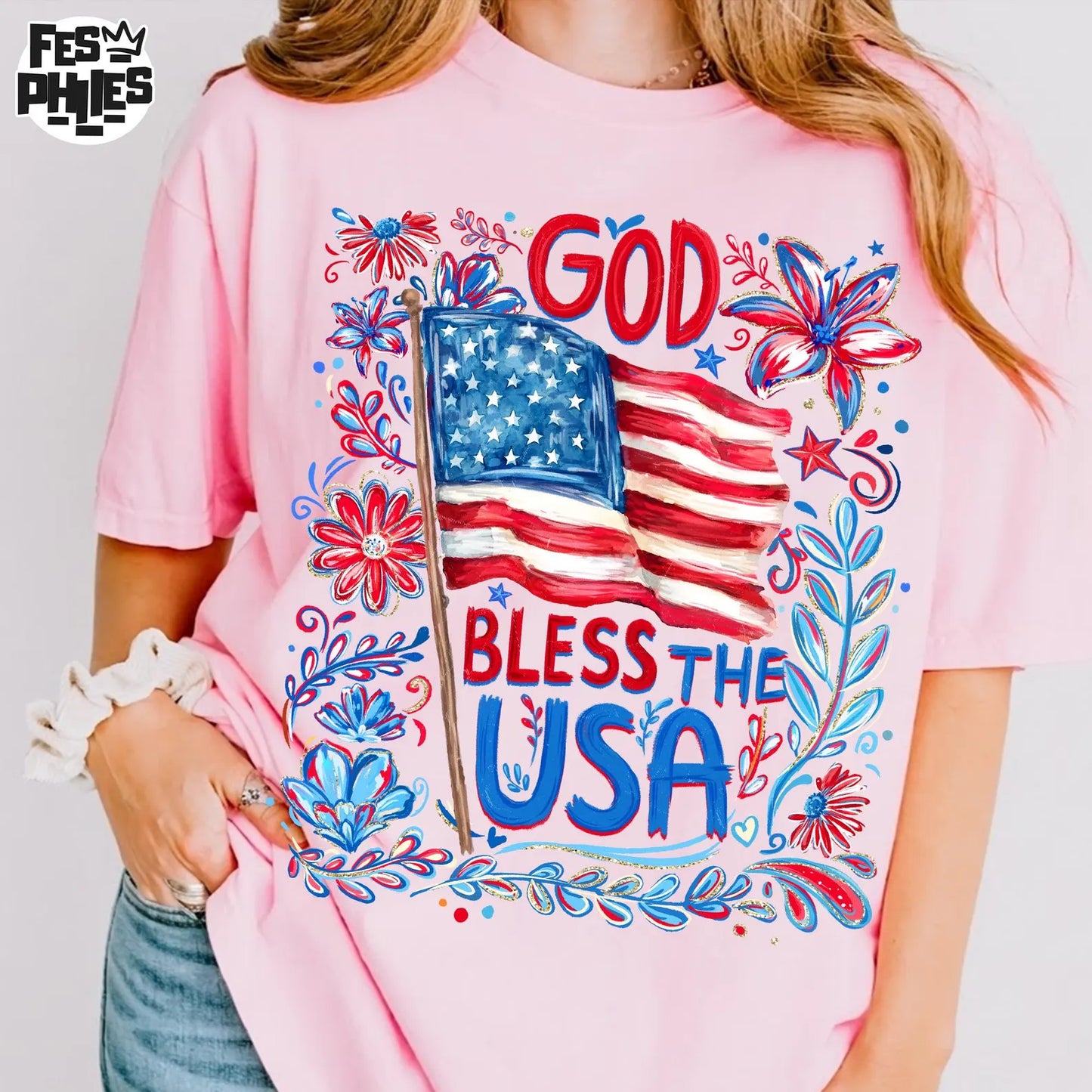 God Bless America Flowers and Flag Shirt