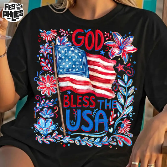 God Bless America Flowers and Flag Shirt