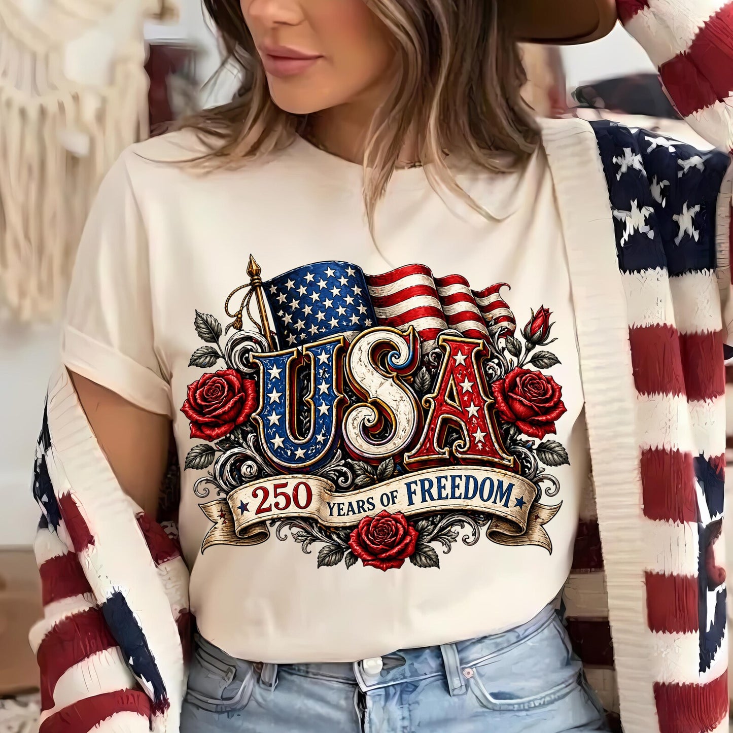 250 Years of Freedomw Roses America Flag Shirt