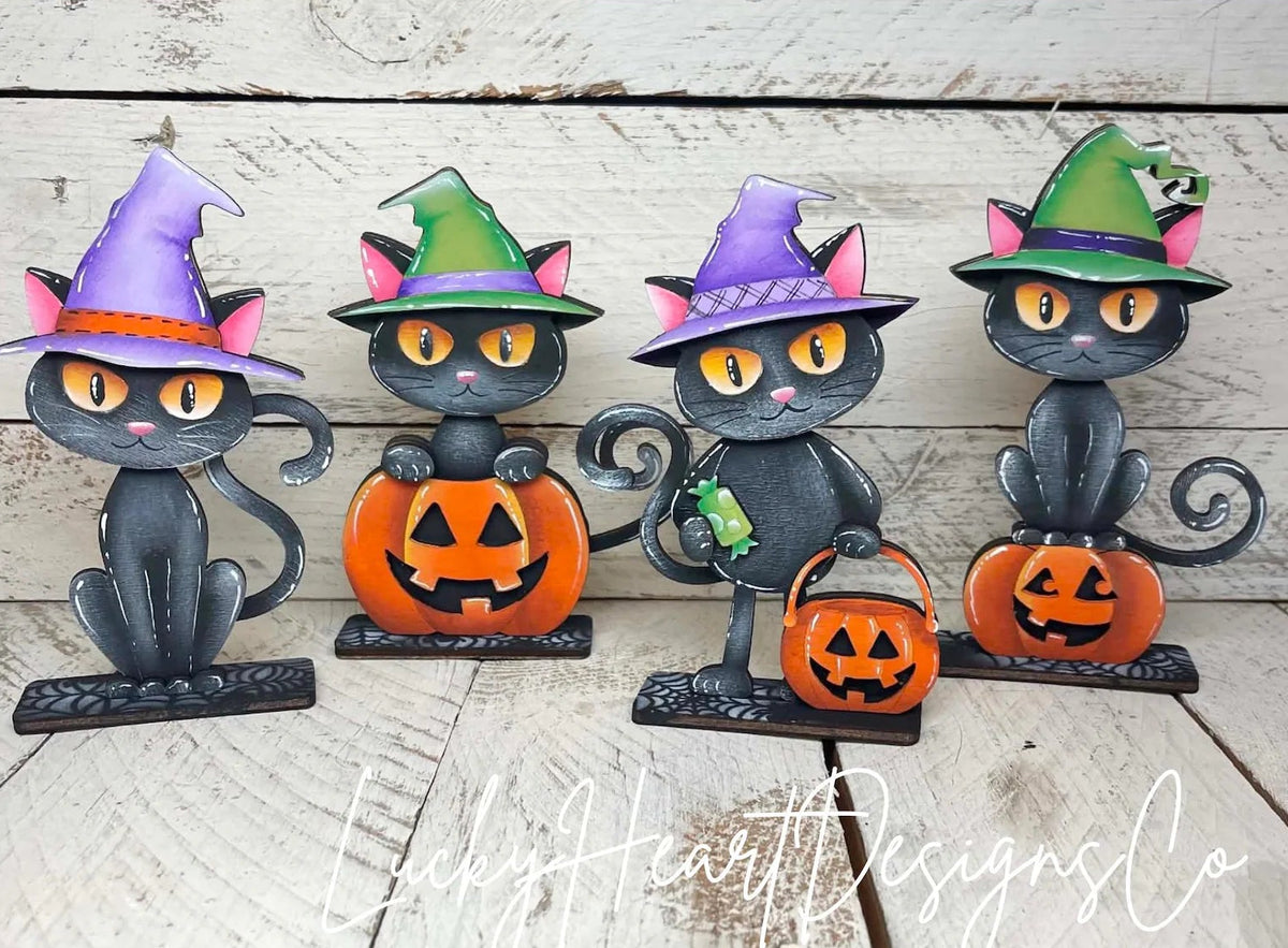 Witch Cats Halloween Shelf Sitter Set