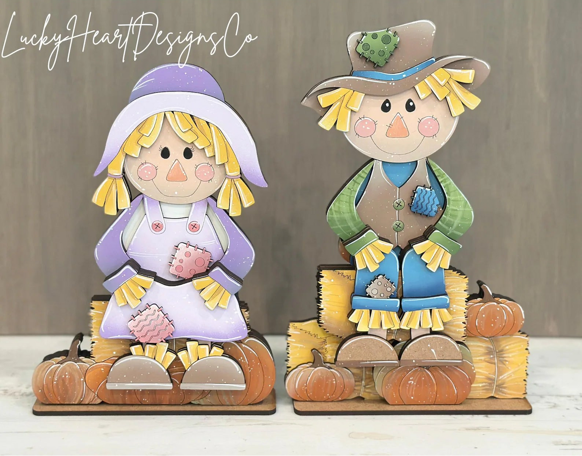 Mr & Mrs Scarecrow Sitting Shelf Sitters- Paint Party Kit