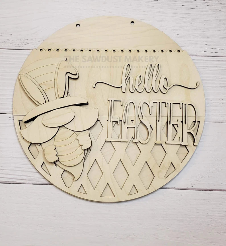 Hello Easter Gnome Round - DIY Blank