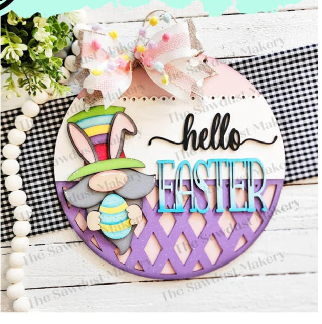 Hello Easter Gnome Round - DIY Blank