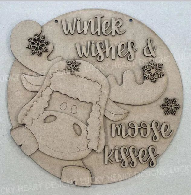 Winter Wishes & Moose Kisses Round- Paint Party Kit