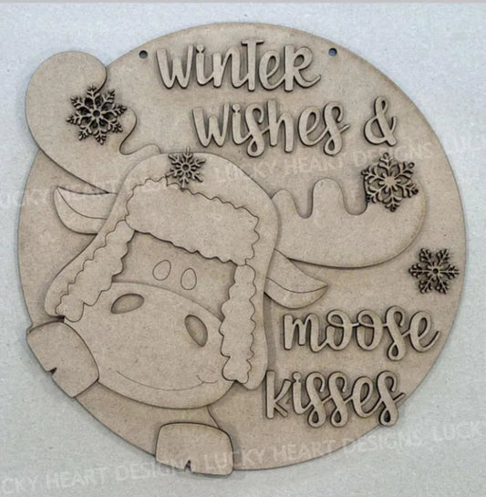 Winter Wishes & Moose Kisses Round- DIY Blank