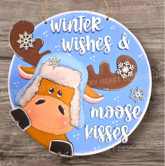 Winter Wishes & Moose Kisses Round- Paint Party Kit