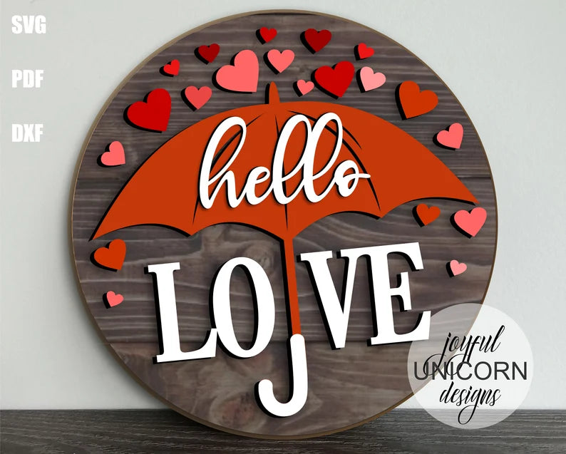 Hello Love Raining Hearts Umbrella Round