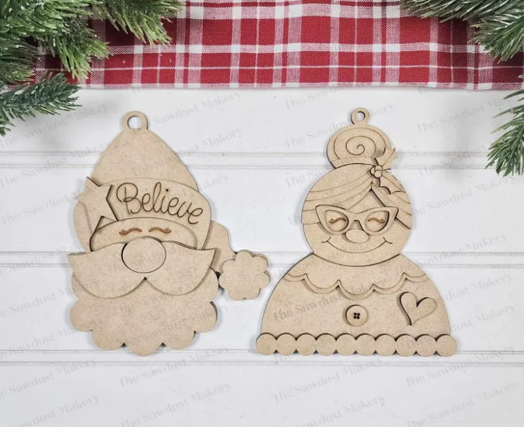 Santa & Mrs. Clause Ornament Set- Paint Party Kit